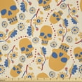 thumbnail image 1 of Ambesonne Skull Fabric by the Yard Microfiber, Colorful Floral Gothic Item, 10 Yards, Earth Yellow Sea Blue, 1 of 4