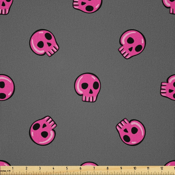 Ambesonne Skull Fabric by the Yard Microfiber, Emo Skulls Teen Culture, 1 Yard, Dark Taupe Hot Pink