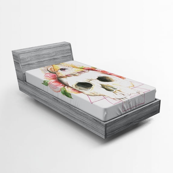 Ambesonne Skull Fitted Sheet, Eye Sign, Twin Size, Multicolor