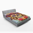 thumbnail image 1 of Ambesonne Skull Fitted Sheet, Spanish Mexican, Full Size, Multicolor, 1 of 2