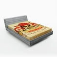 thumbnail image 1 of Ambesonne Skull Fitted Sheet, Spooky Racer Motorcycle, Queen Size, Orange Sand Brown, 1 of 2