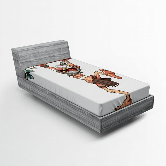 Ambesonne Skull Fitted Sheet, Witch Doctor Magician, Twin Size, White and Brown