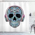 thumbnail image 1 of Ambesonne Skull Flower Shower Curtain, Skeleton Headphone, 69"Wx84"L, Black Pale Blue Soft Pink, 1 of 1