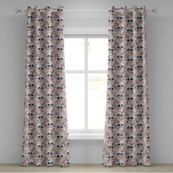Ambesonne Skull Grommet Curtain, Day of the Dead Theme, 50" x 84", White Blush Black