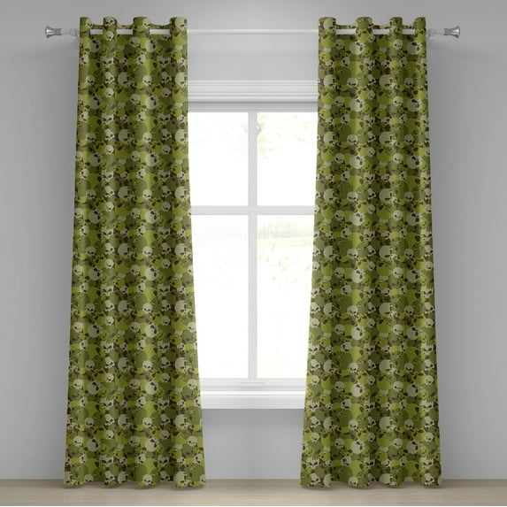 Ambesonne Skull Grommet Curtain, Scary Concept Design, 50" x 84", Green Pale Green Beige