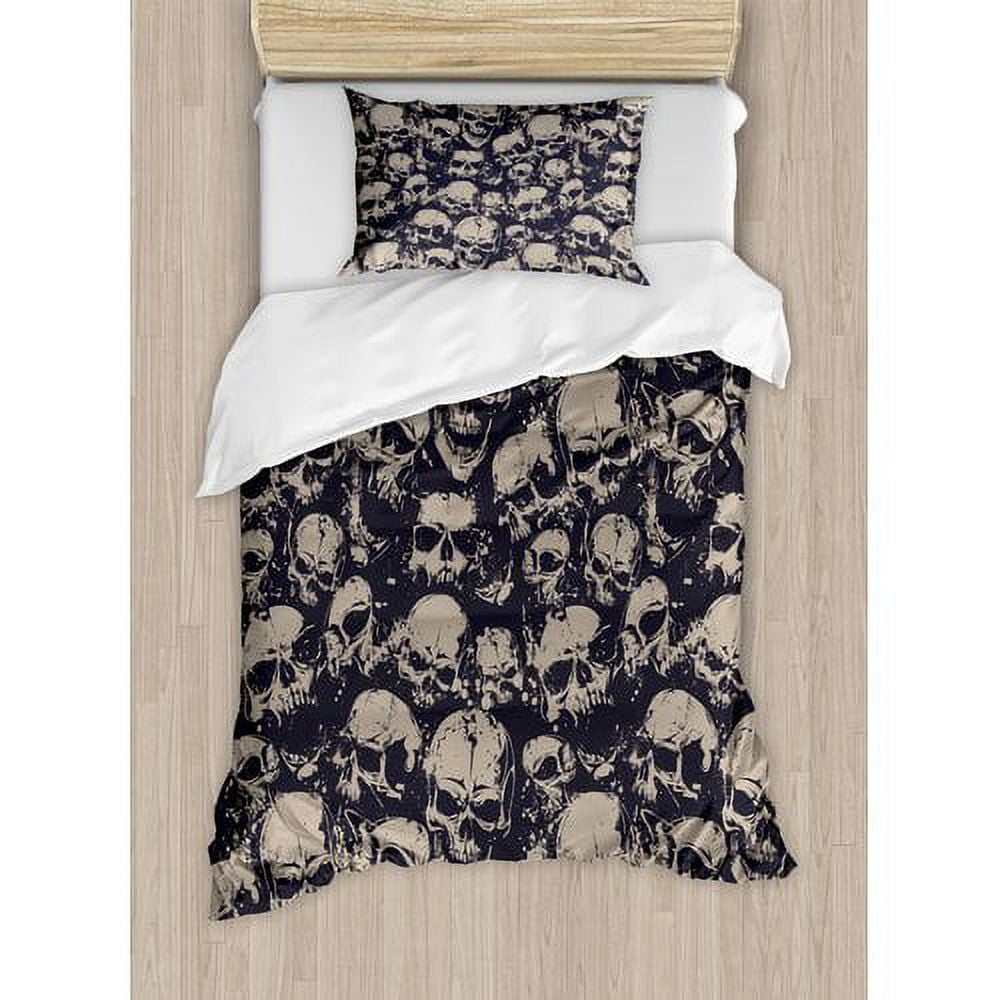 Twin Dark Brown Skull Graphic Print Duvet Cover Set