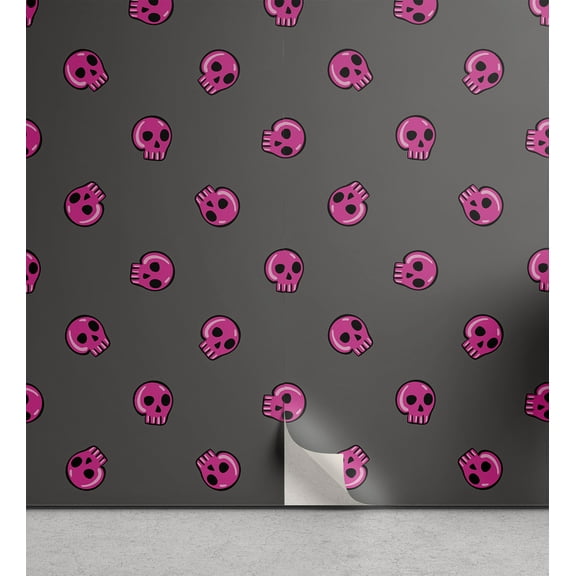 Ambesonne Skull Peel & Stick Wallpaper for Home, Emo Skulls Teen Culture, 13"x36", Dark Taupe Hot Pink