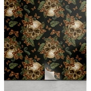 Ambesonne Skull Peel & Stick Wallpaper for Home, Forrest Theme Butterfly Bones, 13"x36", Caramel Reseda Green