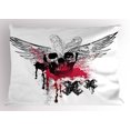 thumbnail image 1 of Ambesonne Skull Pillow Sham, Grunge Wings and Skull, 36" X 20", Black Pink White, 1 of 2