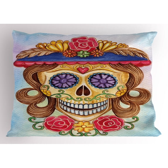 Ambesonne Skull Pillow Sham, Spanish Mexican, 36" X 20", Multicolor