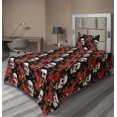 thumbnail image 1 of Ambesonne Skull Print Fitted & Flat Sheet with Sham 3 Pcs Set, Roses Scary Gothic Art, Twin XL, Dark Pink Olive Green, 1 of 4