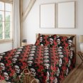thumbnail image 1 of Ambesonne Skull Print Fitted & Flat Sheet with Shams 4 Pcs Set, Roses Scary Gothic Art, Queen, Dark Pink Olive Green, 1 of 1