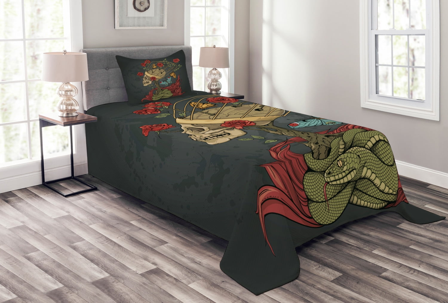 Ambesonne Skull Quilted Bedspread Set 2 Pcs, Evil Mexican Sugar, Twin Size,  Ruby Dark Grey - Walmart.com, image size:1500x1014