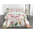 thumbnail image 1 of Ambesonne Skull Quilted Bedspread Set 3 Pcs, Anchor Roses Peony Art, King Size, White Green Pink, 1 of 5