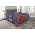thumbnail image 1 of Ambesonne Skull Quilted Bedspread Set 3 Pcs, Hearts Deadly Romantic, King Size, Grey Red and Purple, 1 of 3
