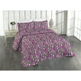 thumbnail image 1 of Ambesonne Skull Quilted Bedspread Set 3 Pcs, Sepia Skeleton Roses Heads, Twin, Fuchsia Purple and Black, 1 of 4