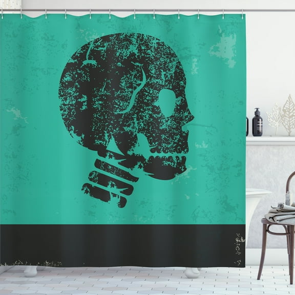 Ambesonne Skull Shower Curtain, Abstract Human Skeleton, 69"Wx70"L, Jade Green and Black