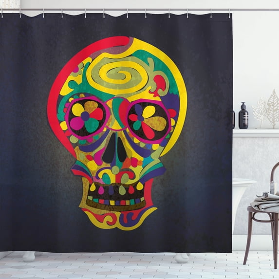 Ambesonne Skull Shower Curtain, Colorful Skeletons Flowers, 69"Wx75"L, Multicolor