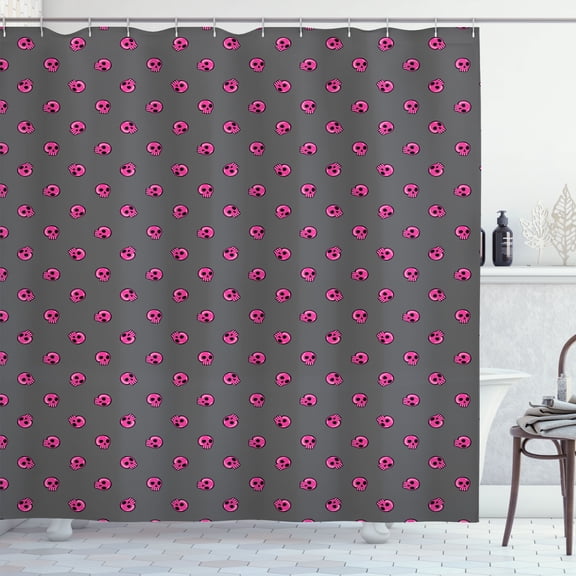 Ambesonne Skull Shower Curtain, Emo Skulls Teen Culture, 69"Wx84"L, Dark Taupe Hot Pink