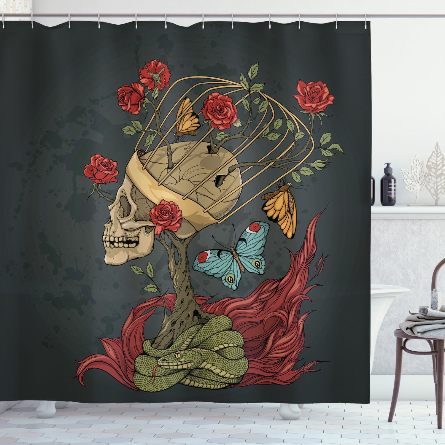 Ambesonne Skull Shower Curtain, Evil Mexican Sugar, 69\, image size:1500x1500