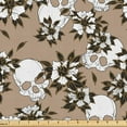 thumbnail image 1 of Ambesonne Skulls and Flowers Fabric by the Yard Upholstery, Autumn Skull, 5 Yards, White Dark Green Almond, 1 of 5