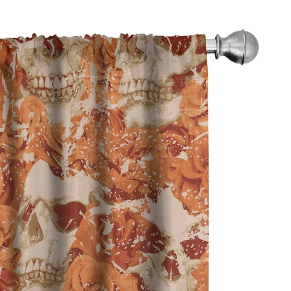Ambesonne Skulls and Roses Curtains, Headbone Adorned, Pair of 28"x63", Dark Peach Beige Paprika