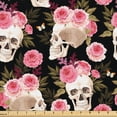 thumbnail image 1 of Ambesonne Skulls and Roses Fabric by the Yard Upholstery, Peonies on Skull, 10 Yards, Pink Laurel Green Black, 1 of 1
