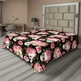 thumbnail image 1 of Ambesonne Skulls and Roses Flat Bedding Sheet Soft Top Sheet, Peonies on Skull, California King, Pink Laurel Green Black, 1 of 1