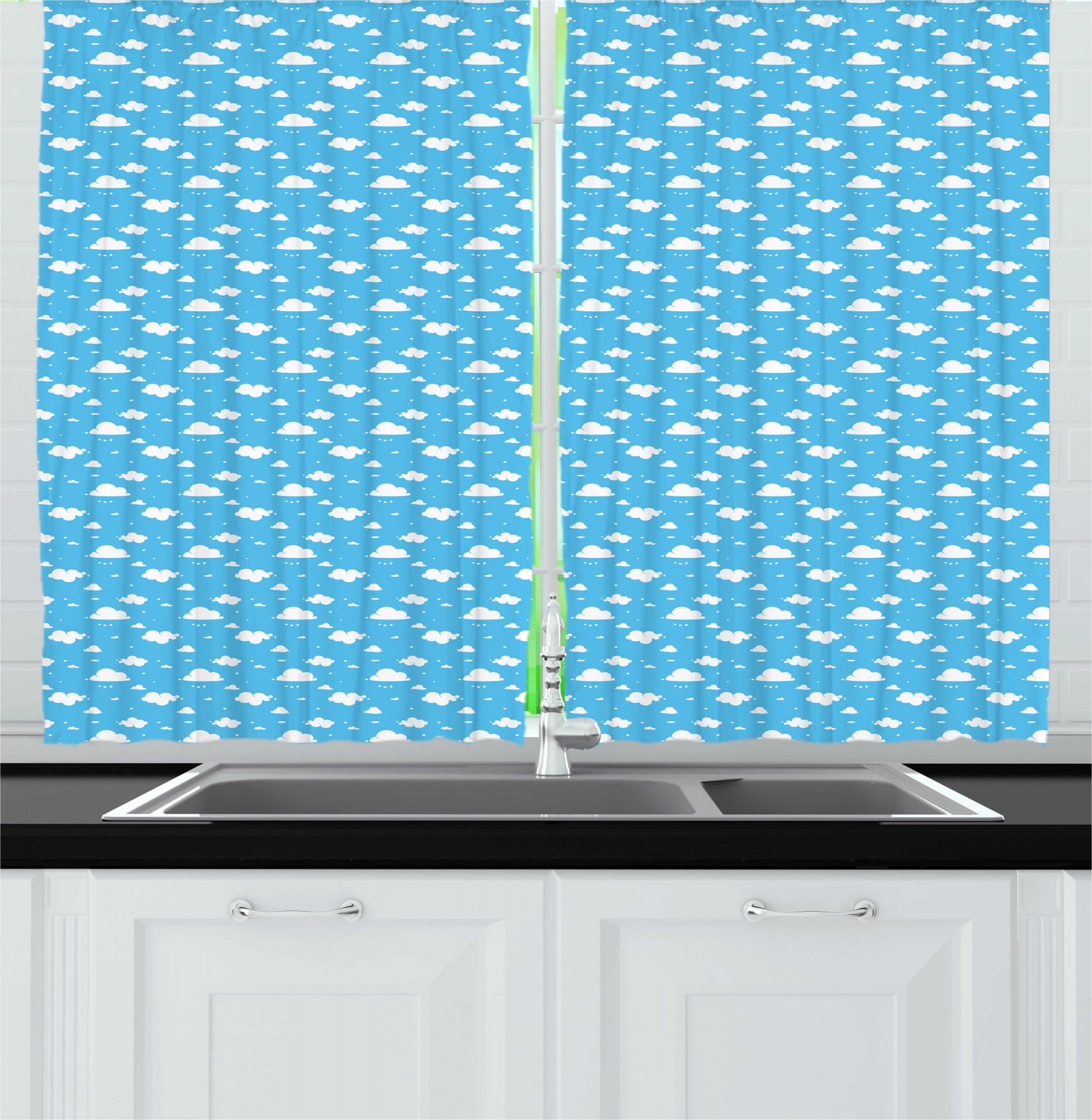 Ambesonne Sky Blue Kitchen Curtains, Fluffy Clouds Day Time, 55"x45