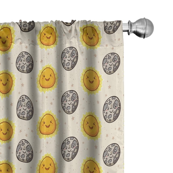 Ambesonne Sky Curtains, Happy Moon and Sun Characters, Pair of 28"x95", Pale Orange and Pale Grey