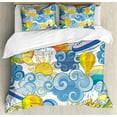 thumbnail image 1 of Ambesonne Sky Duvet Cover Set, Sun Airplanes and Balloons, Queen, Yellow and Pale Blue, 1 of 2