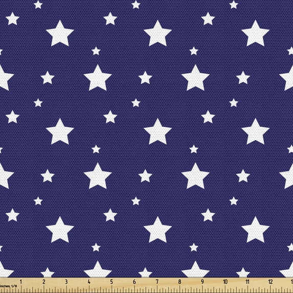 Ambesonne Sky Fabric by the Yard Upholstery, Scattered Abstract Stars Art, 10 Yards, Navy Blue and White