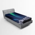 thumbnail image 1 of Ambesonne Sky Fitted Sheet, Northern Night Norway Solar, Twin Size, Green Dark Blue, 1 of 2