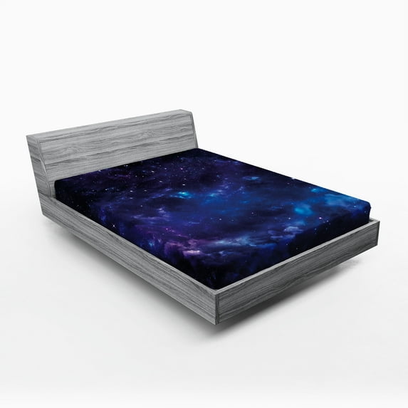 Ambesonne Sky Fitted Sheet, Space Illustration Galaxy, California King, Purple Charcoal Grey