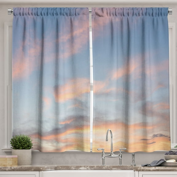 Ambesonne Sky Kitchen Curtains, Clouds Sunset, 55"x45", Pale Blue Yellow Peach