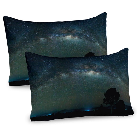 Ambesonne Sky Pillow Sham 2 Pack, Milky Way Photo from Asia, 36"x20", Pale Green Black