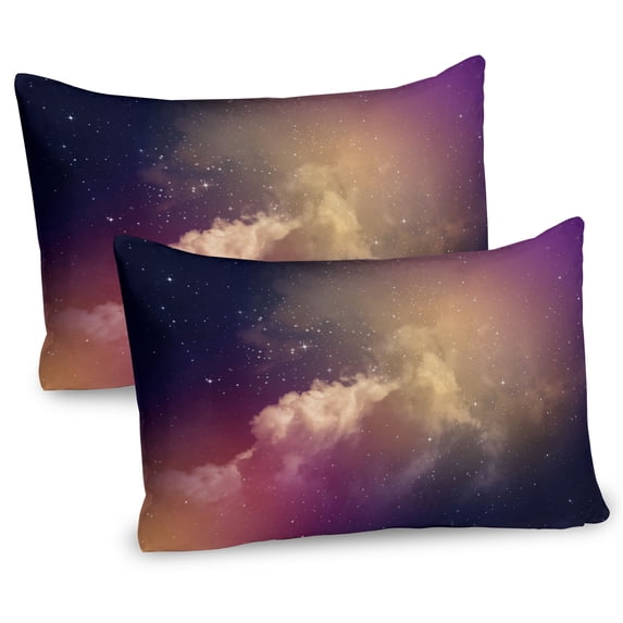 Ambesonne Sky Pillow Sham 2 Pack, Night Clouds Stars Image, 30"x20", Pale Yellow Purple