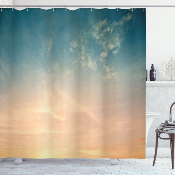 Ambesonne Sky Shower Curtain, Horizon Summer Time Photo, 69"Wx70"L, Petrol Blue Peach
