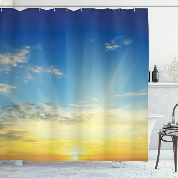 Ambesonne Sky Shower Curtain, Sun Rays Above Horizon, 69"Wx70"L, Blue Yellow