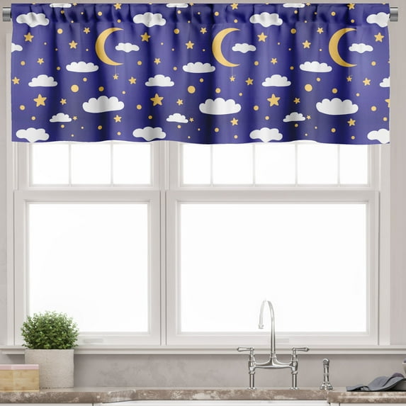Ambesonne Sky Valance Pack of 2, Moon Stars Dots and Clouds Art, 54"X12", Dark Lavender Mustard