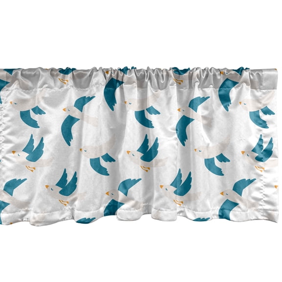 Ambesonne Sky Window Valance, Cartoon Flying Seagulls Art, 42" x 12", Dark Turquoise and Orange