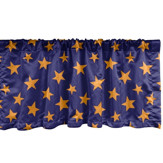 Ambesonne Sky Window Valance, Continuous Whimsical Stars Art, 42" x 12", Dark Blue and Orange