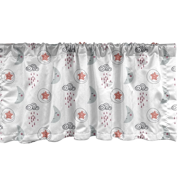 Ambesonne Sky Window Valance, Sleeping Moons Clouds Stars, 42" x 18", Pale Grey Dark Salmon