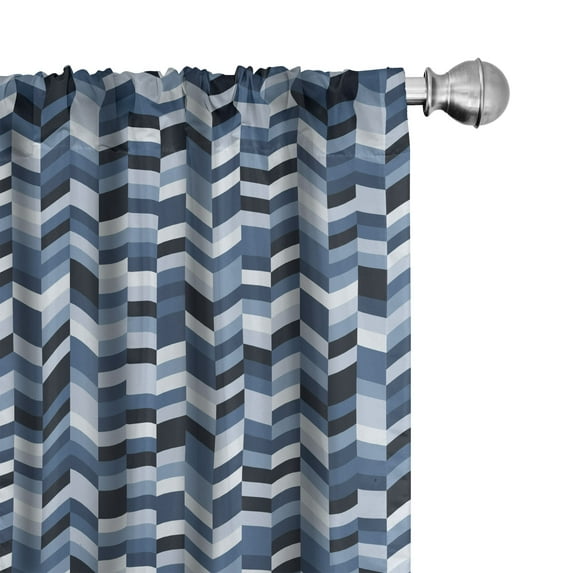 Ambesonne Slate Blue Curtains, Zigzag Twisty Lines, Pair of 28"x95", Dark Slate Blue