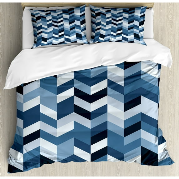 Ambesonne Slate Blue Duvet Cover Set, Zigzag Twisty Lines, 2-Calking, Dark Slate Blue