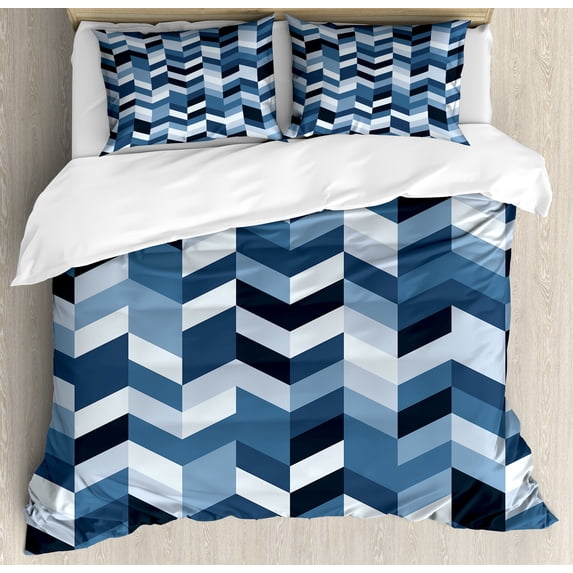Ambesonne Slate Blue Duvet Cover Set, Zigzag Twisty Lines, Queen, Dark Slate Blue