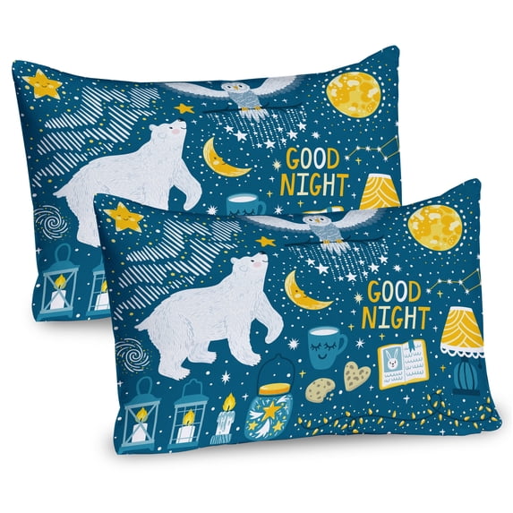 Ambesonne Sleep Pillow Sham 2 Pack, Polar Bear Snowy Owl Winter, 30"x20", Slate Blue Yellow