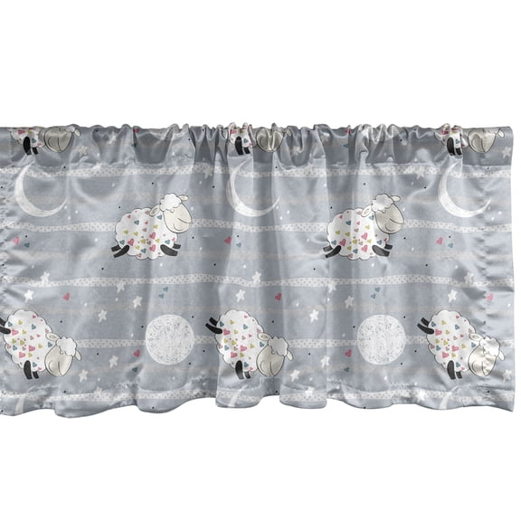 Ambesonne Sleep Time Window Valance, Heart Filled Sheep Motif, 54" X 12", White Ivory and Pale Grey