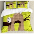 thumbnail image 1 of Ambesonne Sloth Duvet Cover Set, Cartoon Mother Sleeping, Queen, Cocoa Apple Green, 1 of 6