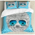 thumbnail image 1 of Ambesonne Sloth Duvet Cover Set, Hawaiian Beach Hipster, Queen, Grey Blue Aqua, 1 of 3